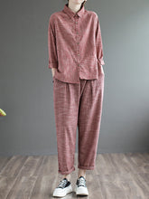 Ramie Cotton Striped Casual Suit